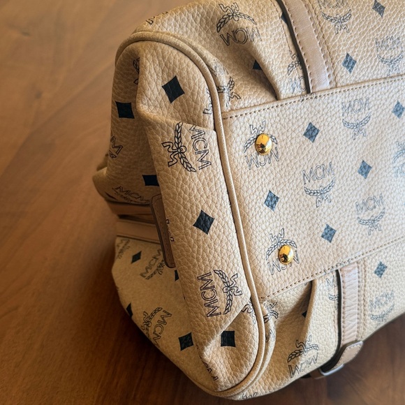 MCM Beige Visetos Leather Boston Bag with Gold Hardware - Picture 7 of 14
